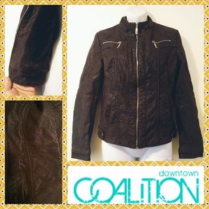 Distressed Vegan Leather Fur Lined Moto Jacket S